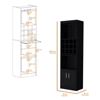 71" Black Wood Bar Cabinet With Two Doors