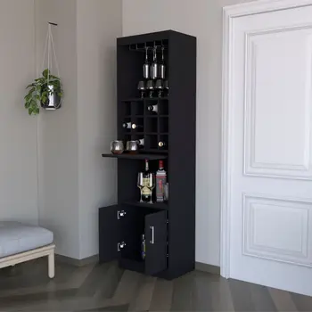 71" Black Wood Bar Cabinet With Two Doors