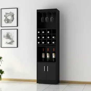 71" Black Wood Bar Cabinet With Two Doors
