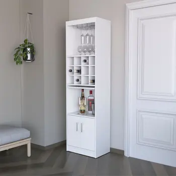 71" White Wood Bar Cabinet With Two Doors