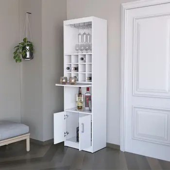 71" White Wood Bar Cabinet With Two Doors