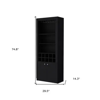 75" Black Wood Bar Cabinet With Two Doors