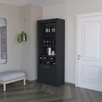 75" Black Wood Bar Cabinet With Two Doors
