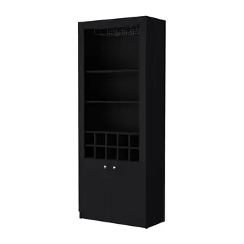 75" Black Wood Bar Cabinet With Two Doors