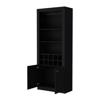 75" Black Wood Bar Cabinet With Two Doors