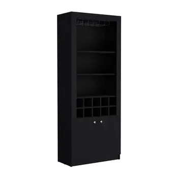 75" Black Wood Bar Cabinet With Two Doors