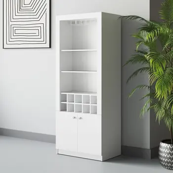75" White Wood Bar Cabinet With Two Doors