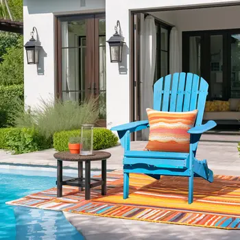 32" Blue Solid Wood Outdoor Folding Stacking Adirondack Chair
