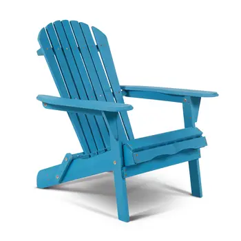 32" Blue Solid Wood Outdoor Folding Stacking Adirondack Chair