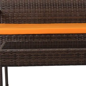 Four Piece Outdoor Dark Brown Wicker Sofa Seating Group with Orange Cushions