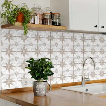 7" x 7" Gray Beige and Sand Brown Avani Mosaic Peel and Stick Removable Tiles