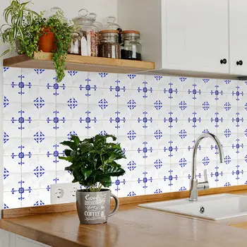 7" x 7" Steel Blue and White Averi Mosaic Peel and Stick Removable Tiles