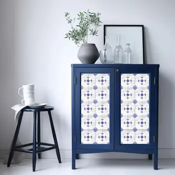 7" x 7" Steel Blue and White Averi Mosaic Peel and Stick Removable Tiles