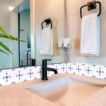 7" x 7" Steel Blue and White Averi Mosaic Peel and Stick Removable Tiles