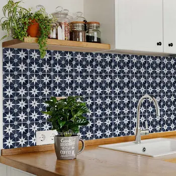 6" x 6" Blue and White Smoke Ash Mosaic Peel and Stick Removable Tiles