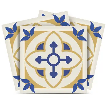 4" x 4" Gold Blue Yellow and White Ayla Mosaic Peel and Stick Removable Tiles