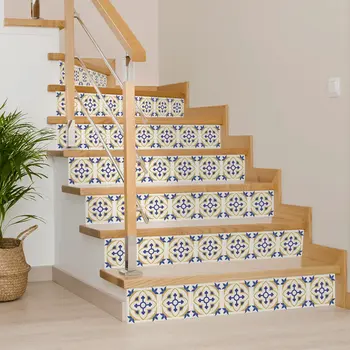 7" x 7" Gold Blue Yellow and White Ayla Mosaic Peel and Stick Removable Tiles