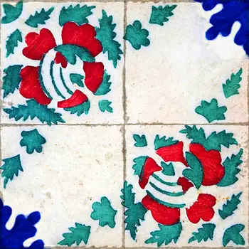 8" x 8" Gold Red White and Steel Blue Bell Mosaic Peel and Stick Removable Tiles