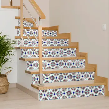 12" x 12" Gold Red White and Steel Blue Bell Mosaic Peel and Stick Removable Tiles
