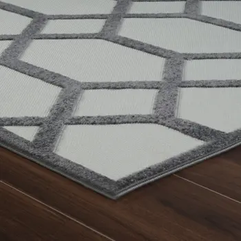 8' X 10' Beige And Gray Geometric Distressed Indoor Outdoor Area Rug