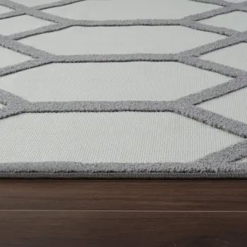 8' X 10' Beige And Gray Geometric Distressed Indoor Outdoor Area Rug