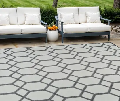 8' X 10' Beige And Gray Geometric Distressed Indoor Outdoor Area Rug