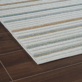 8' X 10' Cream and Beige Striped Distressed Indoor Outdoor Area Rug