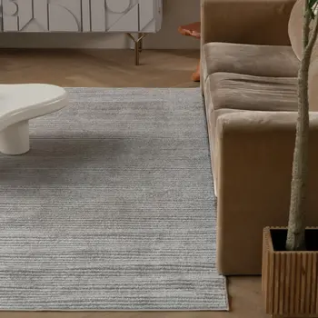 5' X 7' Cream and Beige Striped Distressed Indoor Outdoor Area Rug