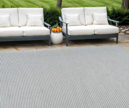 8' X 10' Cream and Beige Striped Distressed Indoor Outdoor Area Rug