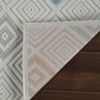 8' X 10' Cream and Beige Geometric Distressed Indoor Outdoor Area Rug