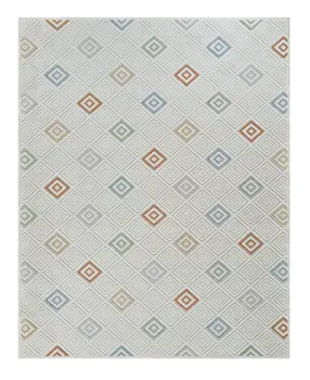 8' X 10' Cream and Beige Geometric Distressed Indoor Outdoor Area Rug