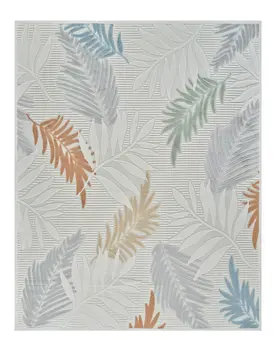 8' X 10' Cream and Beige Botanical Leaves Distressed Indoor Outdoor Area Rug