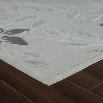 8' X 10' Cream And Gray Floral Distressed Indoor Outdoor Area Rug