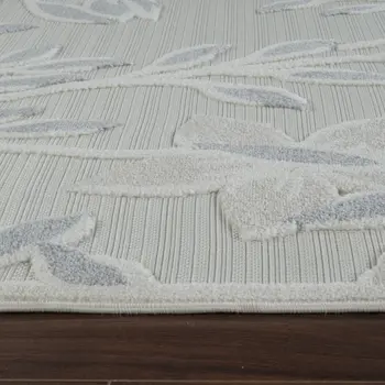 8' X 10' Cream And Gray Floral Distressed Indoor Outdoor Area Rug