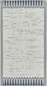 3' X 5' Blue and Cream Abstract Distressed Indoor Outdoor Area Rug