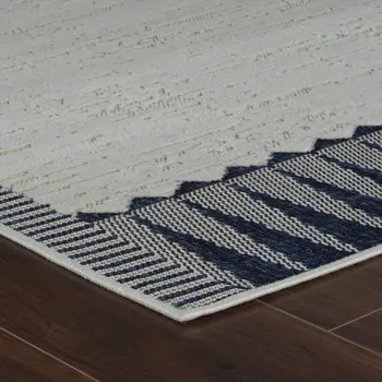 3' X 5' Blue and Cream Abstract Distressed Indoor Outdoor Area Rug