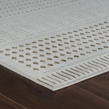 3' X 5' Beige and Brown Geometric Distressed Indoor Outdoor Area Rug