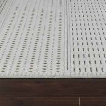 6' X 9' Beige and Brown Geometric Distressed Indoor Outdoor Area Rug