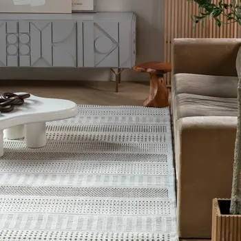 8' X 10' Beige and Brown Geometric Distressed Indoor Outdoor Area Rug