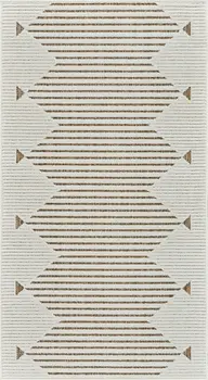 3' X 5' Beige and Brown Geometric Distressed Indoor Outdoor Area Rug