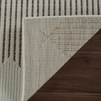 3' X 5' Beige and Brown Geometric Distressed Indoor Outdoor Area Rug