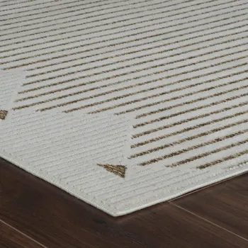 8' X 10' Beige and Brown Geometric Distressed Indoor Outdoor Area Rug
