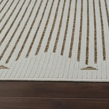 8' X 10' Beige and Brown Geometric Distressed Indoor Outdoor Area Rug