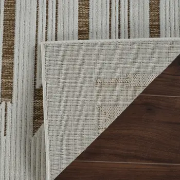 3' X 5' Beige And Brown Geometric Distressed Indoor Outdoor Area Rug