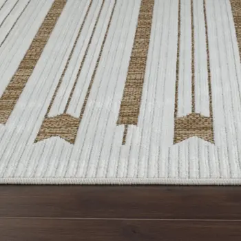 3' X 5' Beige And Brown Geometric Distressed Indoor Outdoor Area Rug