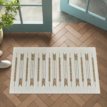 3' X 5' Beige And Brown Geometric Distressed Indoor Outdoor Area Rug