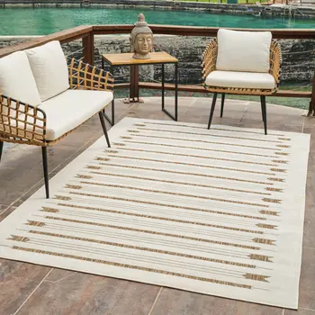 8' X 10' Beige And Brown Geometric Distressed Indoor Outdoor Area Rug