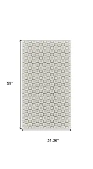 3' X 5' Cream and Beige Geometric Distressed Indoor Outdoor Area Rug