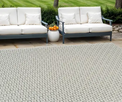 8' X 10' Cream and Beige Geometric Distressed Indoor Outdoor Area Rug