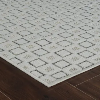 8' X 10' Cream and Beige Geometric Distressed Indoor Outdoor Area Rug